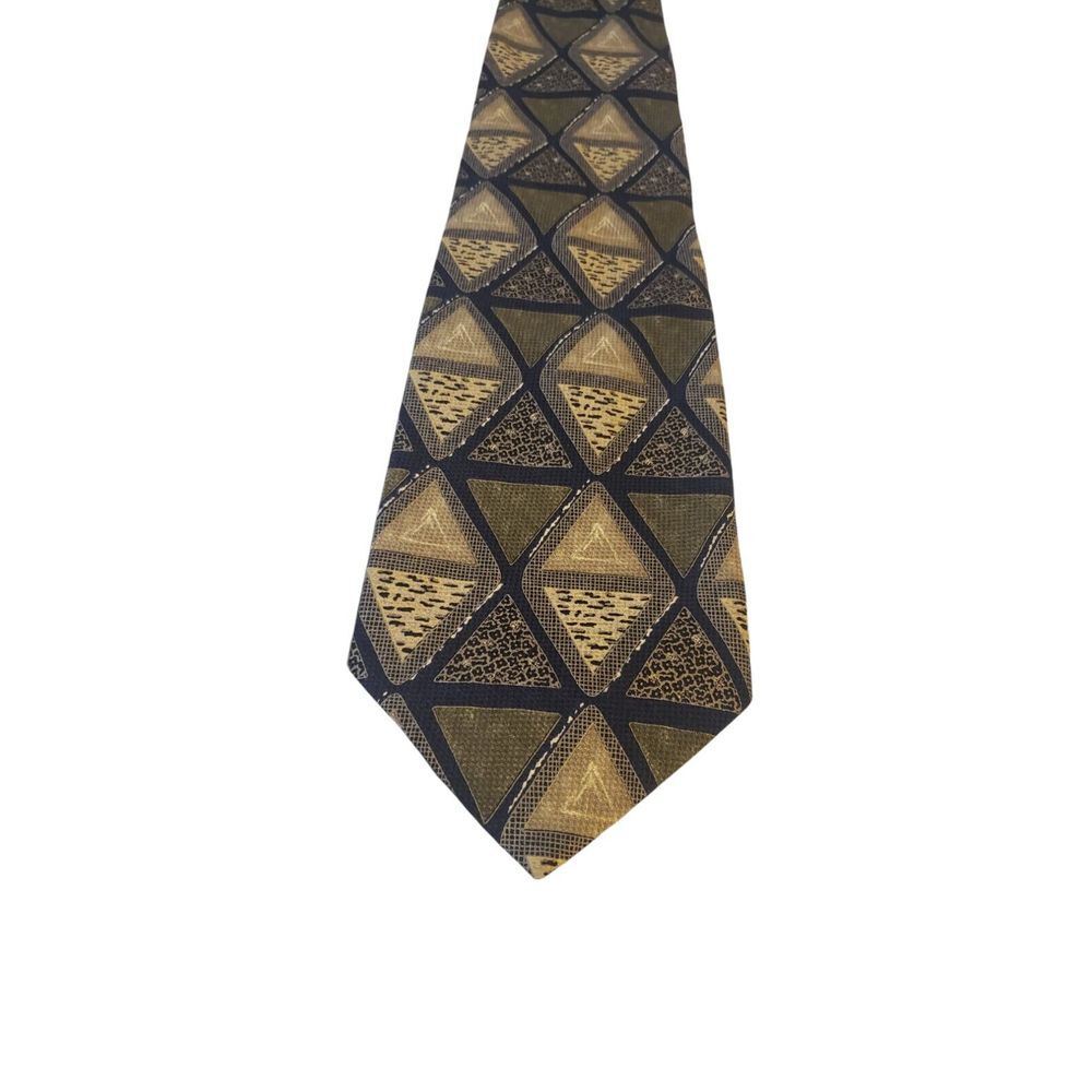 Mezzo Matto Luxury 100% Silk Mens Green Navy Geometric Print Neck Tie Officecore
